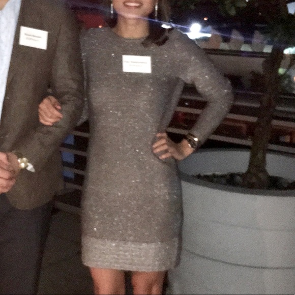 Long Sleeve Silver Mini Dress - Picture 2 of 4